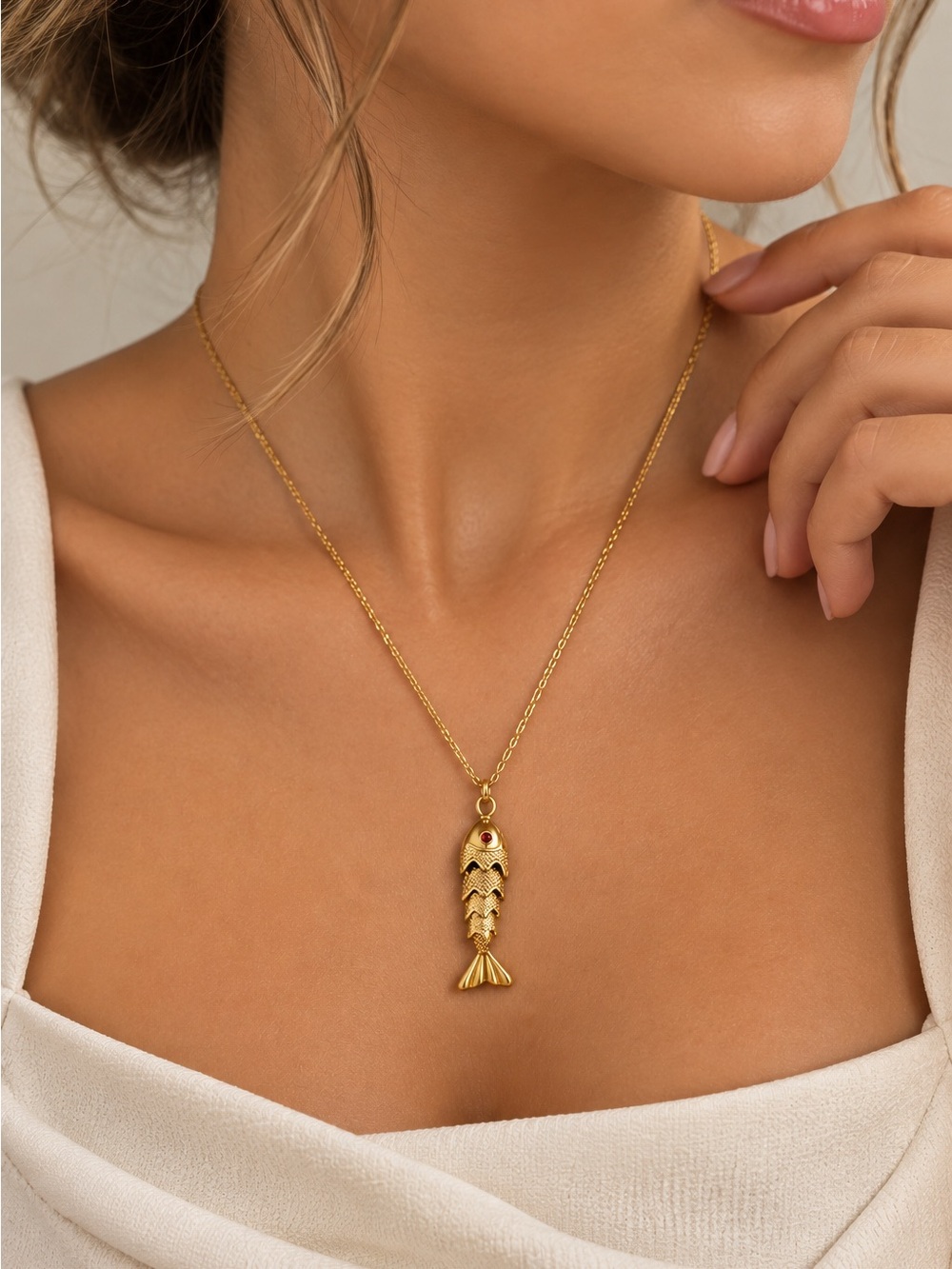 Gold Fish Charm Necklace